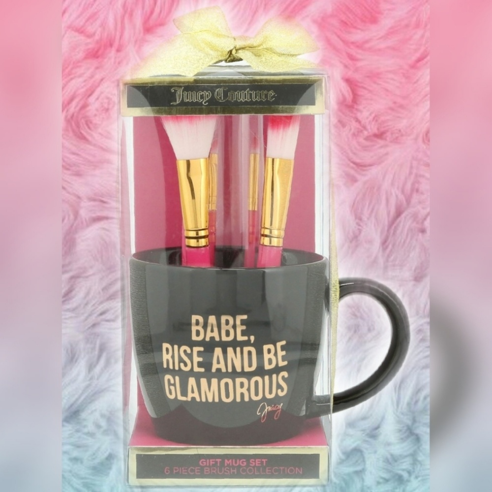 New Juicy Couture 6 Piece Makeup Brush Mug Set Cup